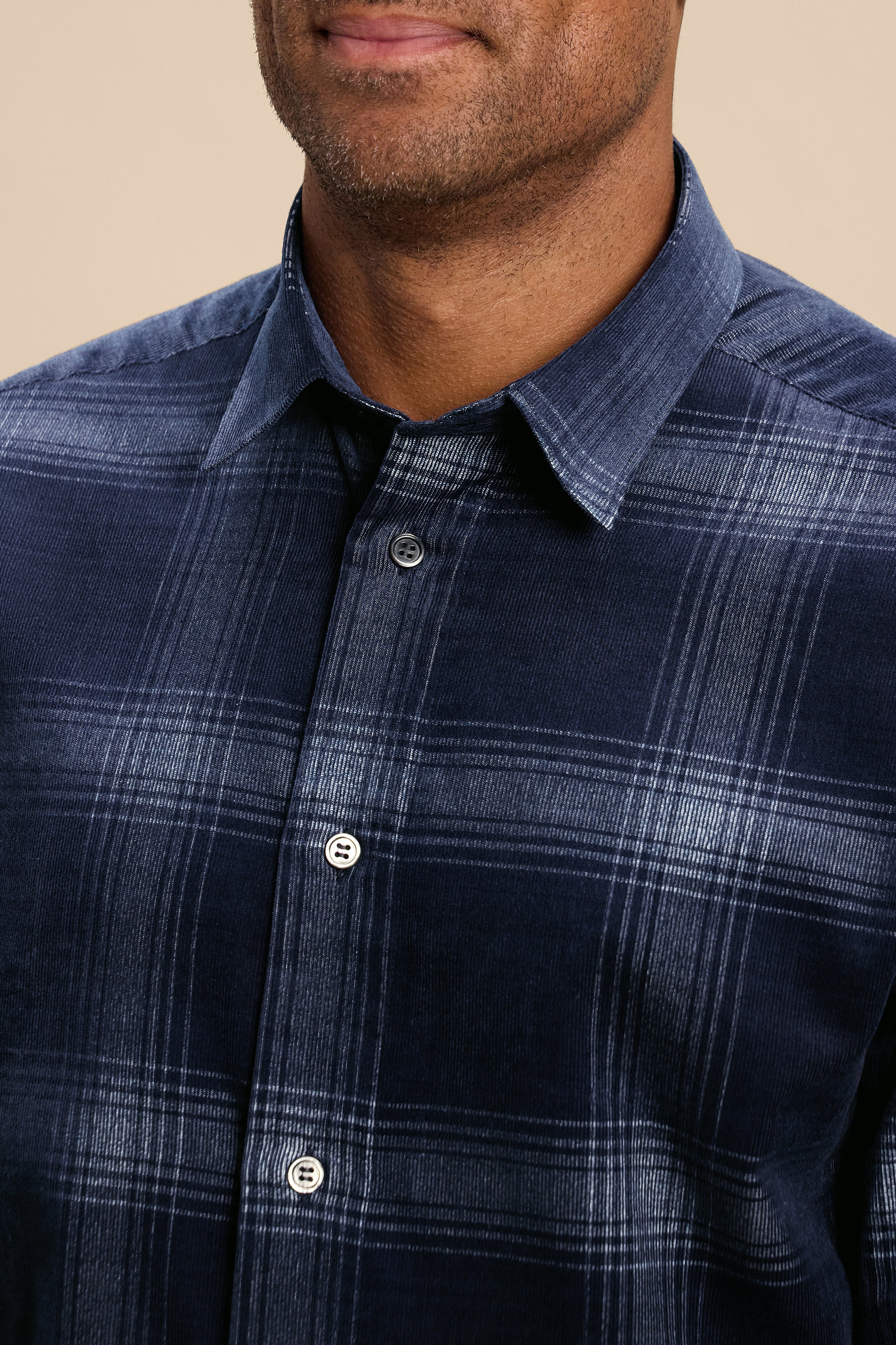 Indigo Check shirt, collar detail