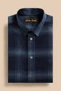 Indigo Check shirt, flat lay