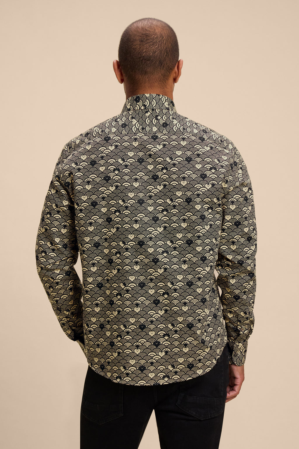 Wave Cats Black shirt, back on model