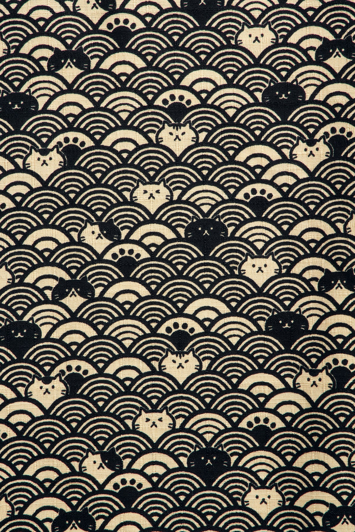Wave Cats Black fabric swatch