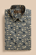 Wave Cats Blue shirt, flat lay
